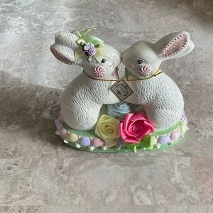 MARK ROBERTS Easter Bunny Couple Figurine with Pastel Flowers